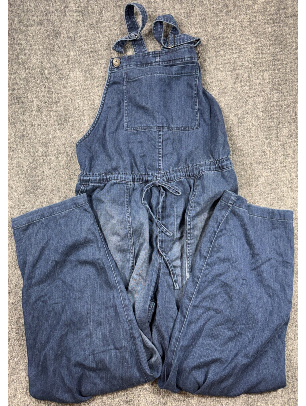 Jordache Womens Overalls Large Blue Denim Lyocell Drawstring Waist Bib Overalls